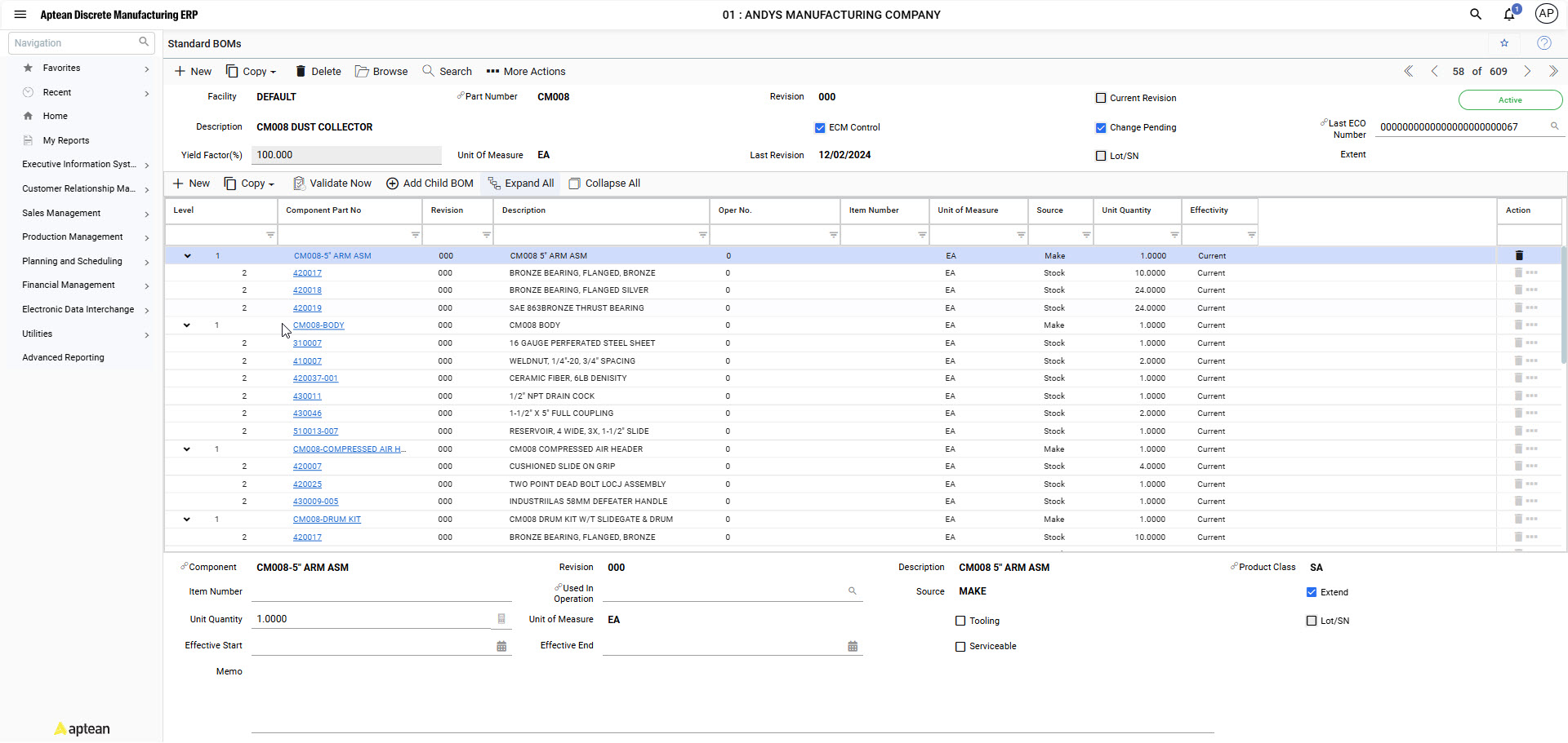 screenshot of Aptean Discrete Manufacturing ERP Made2Manage Edition
